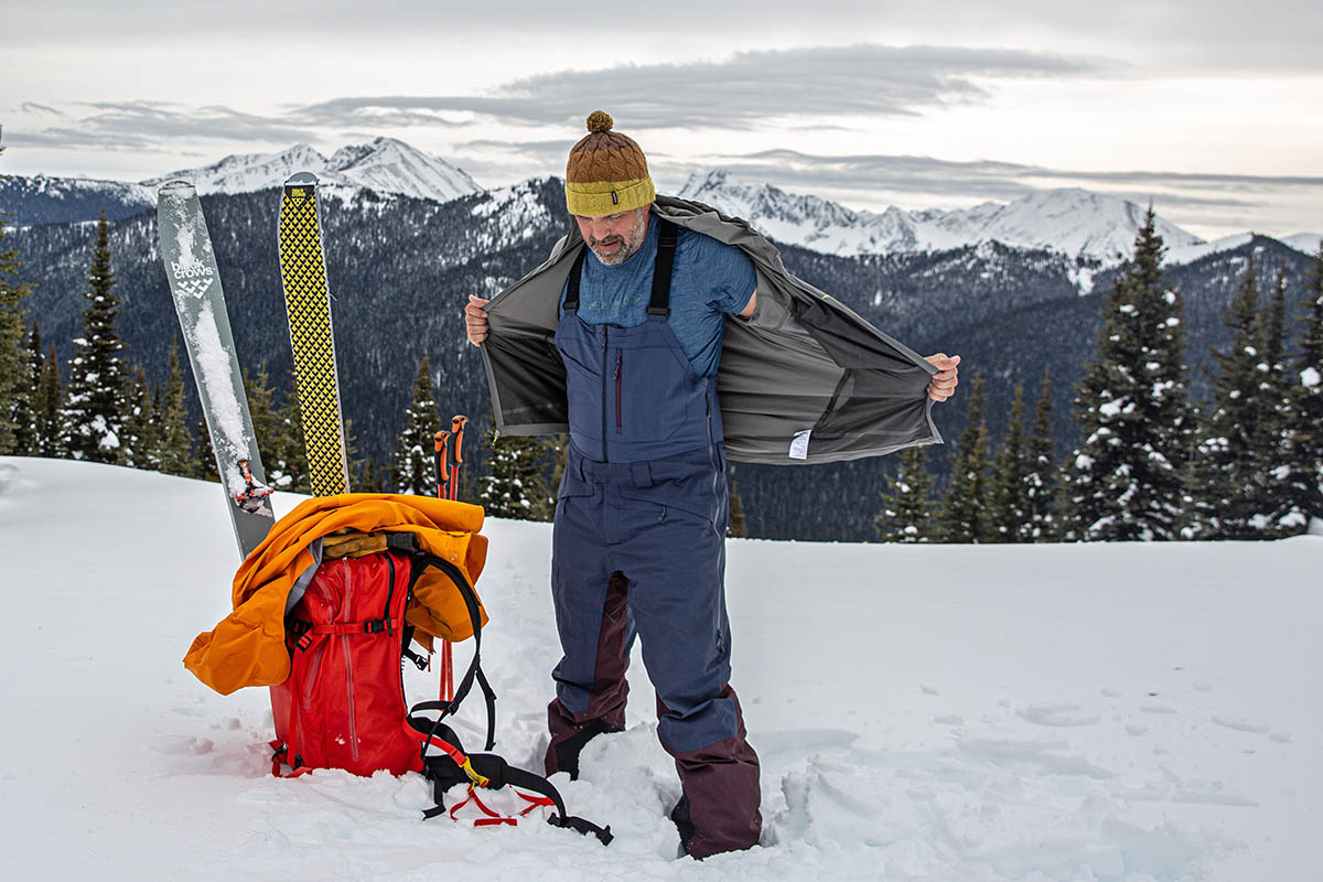 Outdoor Research Kulshan Storm Bibs (removing jacket in backcountry)